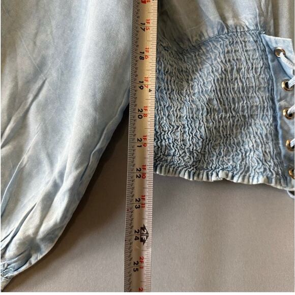 Corseted/Lace up Hem Faux Denim Shirt- Size XL - Picture 6 of 6